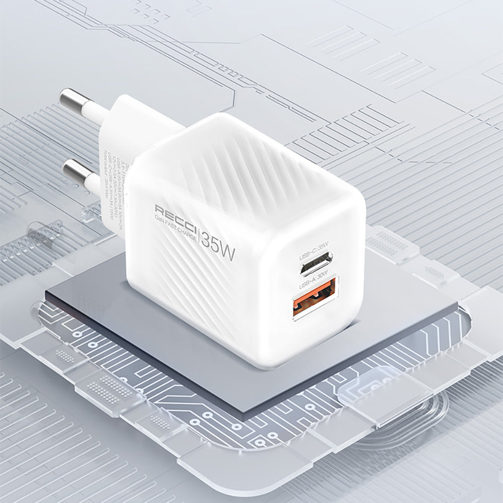 Recci RC83E Type-C PD & USB-A GaN Teknolojili QC3.0 Hızlı Şarj Başlığı 35W Recci RC83E Type-C PD & USB-A GaN Teknolojili QC3.0 Hızlı Şarj Başlığı 35W